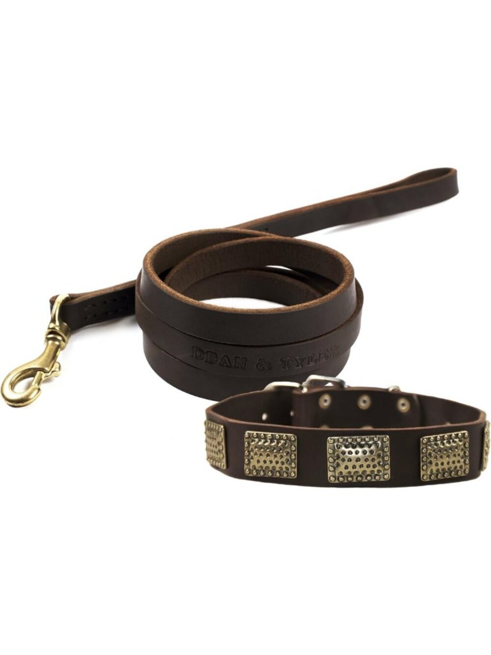36-Inch Brass Dog Collar & 6-Foot Leash Set - Stylish Brown for Large Dogs